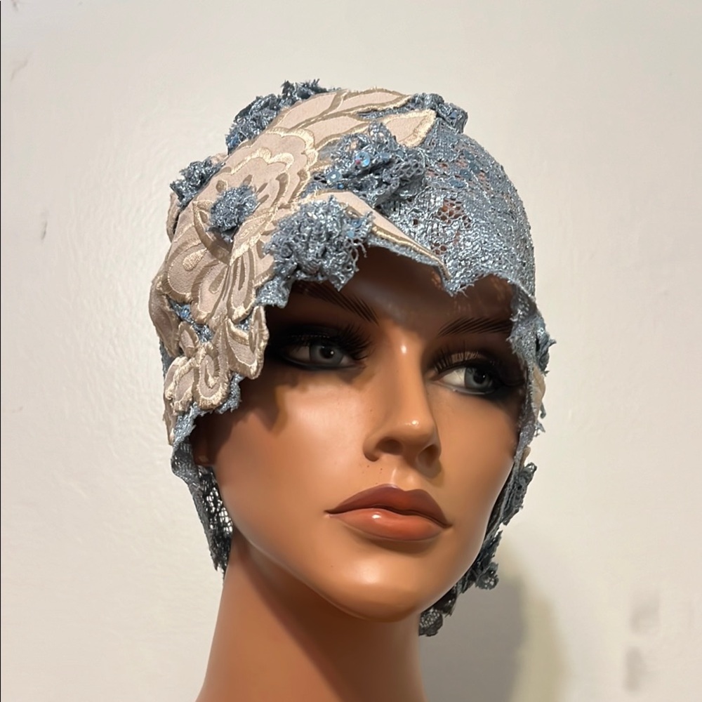 Church   Daytime Flapper Hat Cloche Lace Antique style Wrap